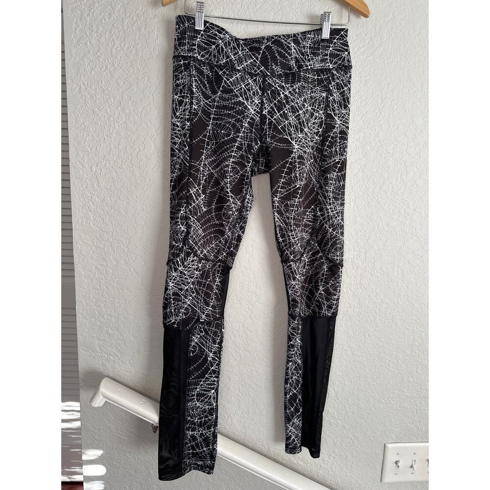 Steve Madden Black Geometric Mesh Full Length Leggings Large Geo Artsy Athletic